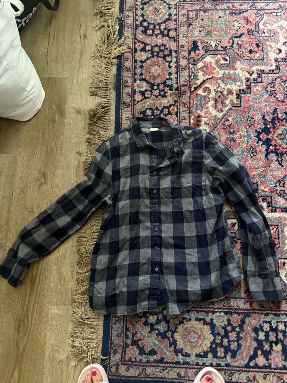 J. Crew Navy and Gray Plaid Button-Up Shirt